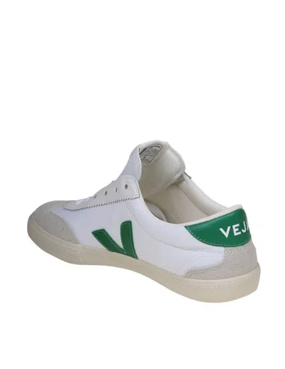 Shop Veja Organic Cotton Sneakers In White/emeraude