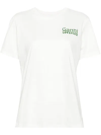 Shop Ganni Logo Print T-shirt In Beige