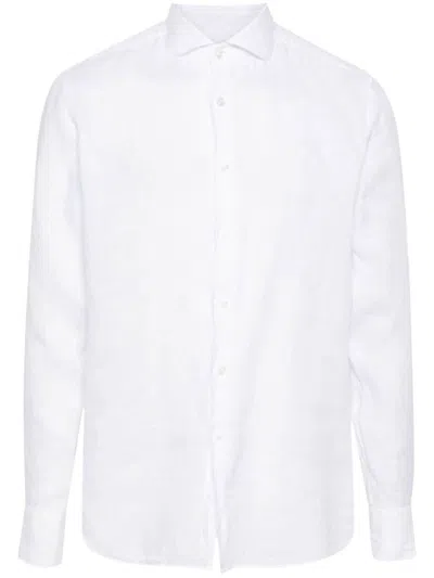 Shop Xacus Classic Long Sleeve Linen Shirt In White