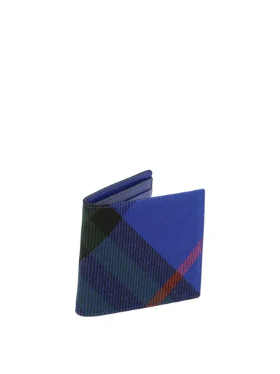 Shop Burberry Check Bifold Wallet In Blue