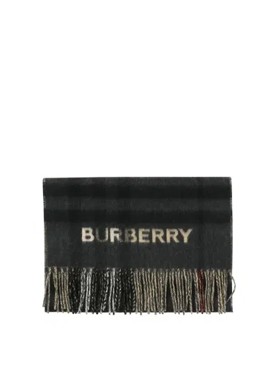 Shop Burberry Contrast Check Cashmere Scarf In Grey