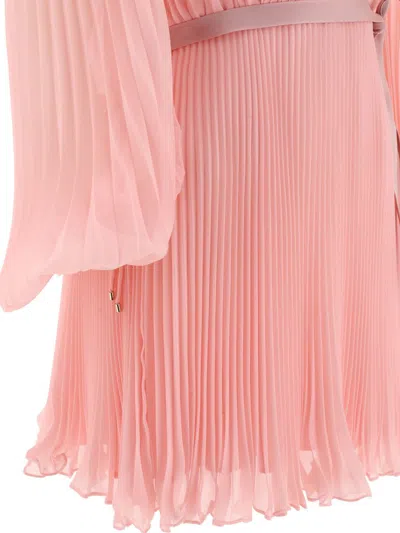 Shop Max Mara Pianoforte "visita" Pleated Chiffon Mini Dress In Pink