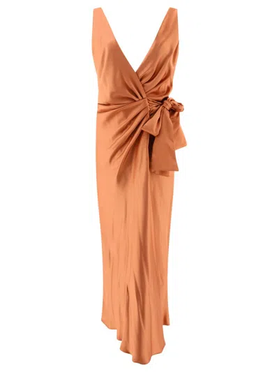 Shop Pinko Elegant Hammered Satin Dress In Bronze