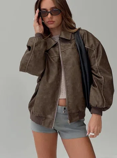 Princess Polly Goldsmith Water Repellent Faux Leather Jacket In Brown