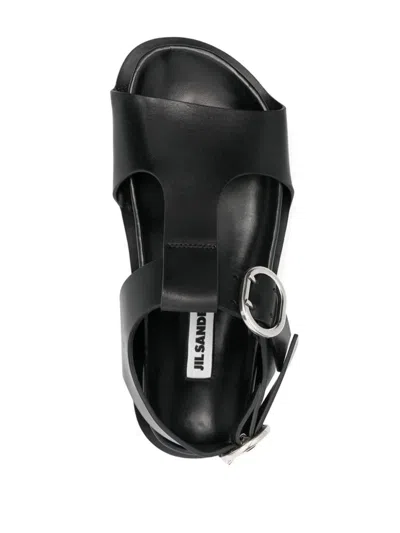 Shop Jil Sander Leather Chunky Sandals With Buckle In Black
