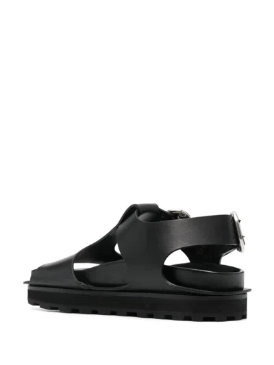 Shop Jil Sander Leather Chunky Sandals With Buckle In Black