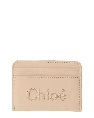 Shop Chloé Sense Leather Card Holder In Beige