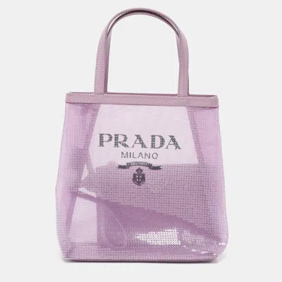 Shop Prada Lilac Mesh Nylon And Sequin Small Lily Tote In Purple