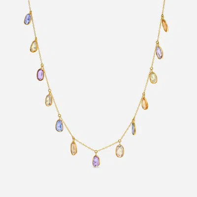 Shop Superoro 18k White Gold, Multi Sapphire 6.00ct. Tw. Princess Necklace In Pink