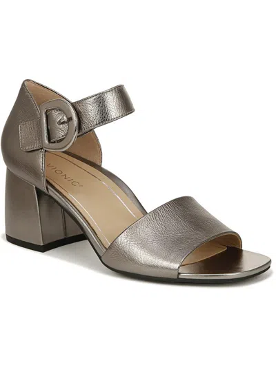 Shop Vionic Chardonny Womens Leather Ankle Strap Block Heel In Silver