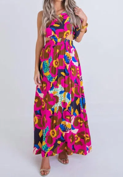 Shop Karlie Santina Big Floral Dot One-shoulder Dress In Multi Color