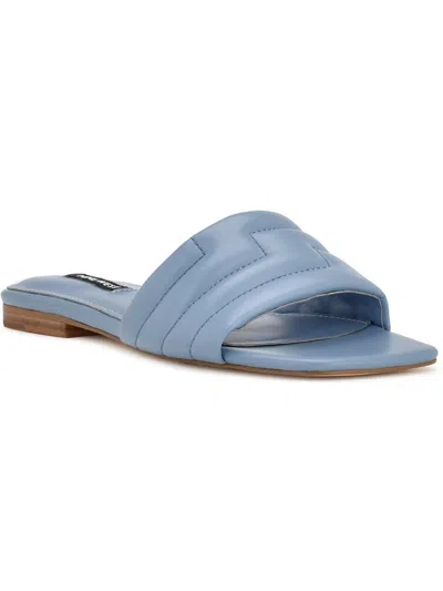 Shop Nine West Womens Faux Leather Peep-toe Slide Sandals In Blue
