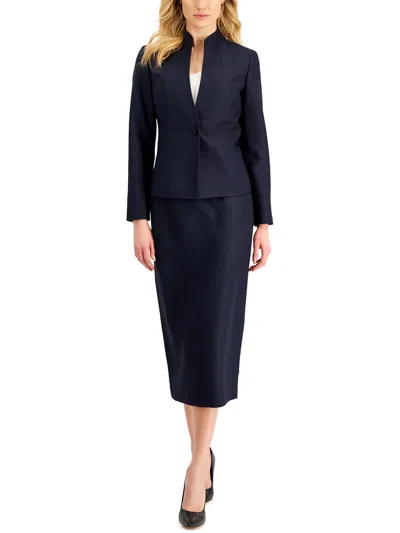 Shop Le Suit Petites Womens Office Wear Business Skirt Suit In Blue