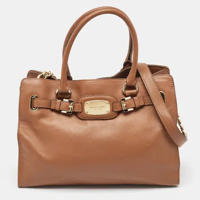 Shop Michael Kors Leather Hamilton Tote In Brown