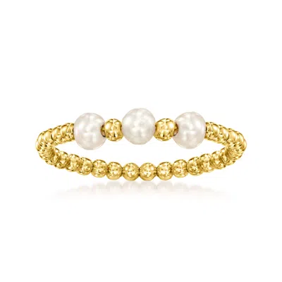 Shop Rs Pure By Ross-simons 3-4mm Cultured Pearl Bead Ring In 14kt Yellow Gold In Silver