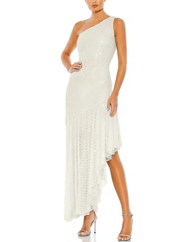 Mac Duggal Womens Beaded Maxi Cocktail And Party Dress In White