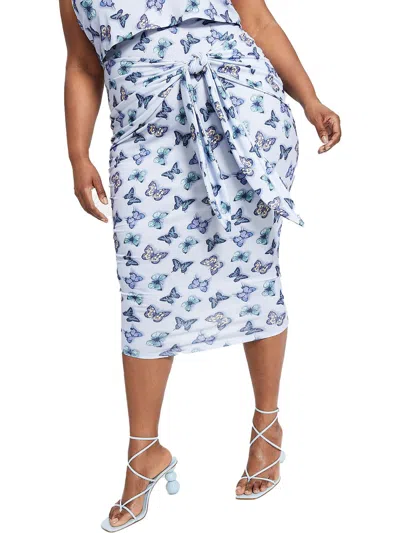 Shop Nina Parker Plus Womens Side Tie Long Pencil Skirt In Blue