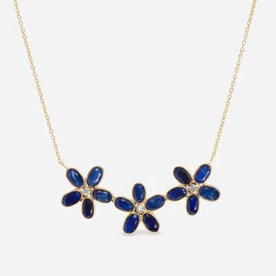 Shop Superoro 18k Yellow Gold, Sapphire 2.00ct. Tw. And Diamond Flower Collar Necklace In Blue