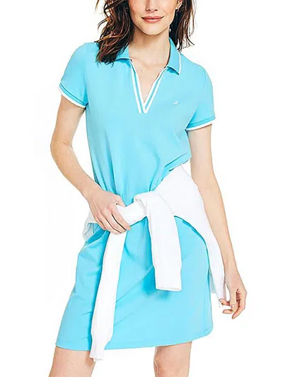 Shop Nautica Womens Mini Polo Shirtdress In Blue