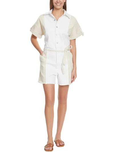 Shop Gloria Vanderbilt Womens Denim Colorblock Romper In White