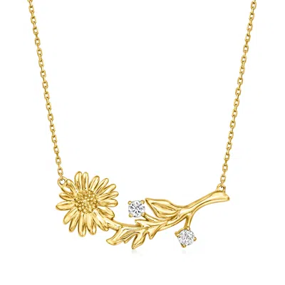 Shop Rs Pure By Ross-simons White Sapphire Daisy Flower Necklace In 14kt Yellow Gold