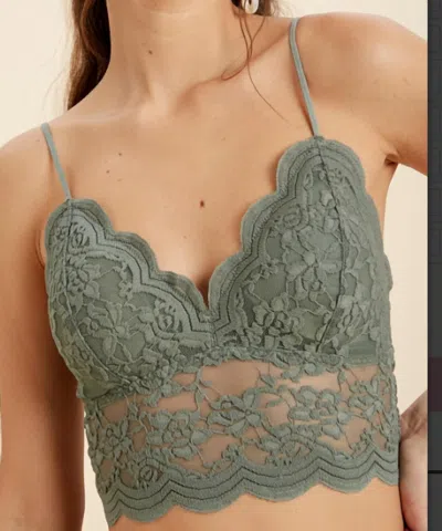 Shop Wishlist Lovely Scalloped Lace Bralette In Teal Grey In Green