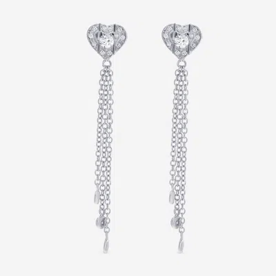 Shop Damiani 18k White Gold, Heart Design Diamond Drop Earrings In Silver