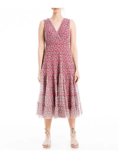 Shop Max Studio Womens Printed Tiered Midi Dress In Pink