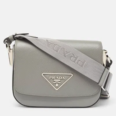Shop Prada Saffiano Cuir And City Leather Identity Shoulder Bag In Grey