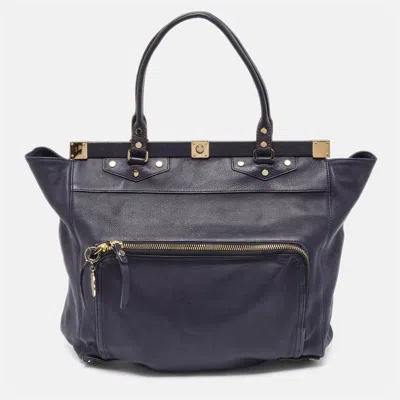 Shop Lanvin Navy Leather Magnetic Frame Tote In Blue