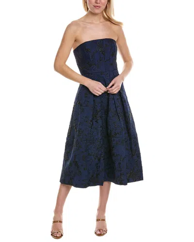Shop ml Monique Lhuillier Isabel Jacquard Midi Dress In Blue