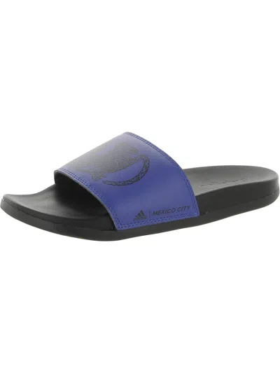 Shop Adidas Originals Adilette Comfort Mens Faux Leather Slip On Pool Slides In Blue