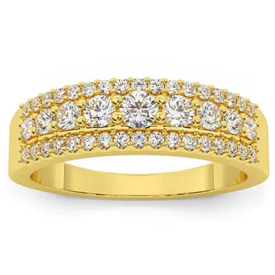 Pompeii3 5/8ct Pave 3-row Diamond Wedding Ring Stackable Band 14k Gold Lab Grown In Silver