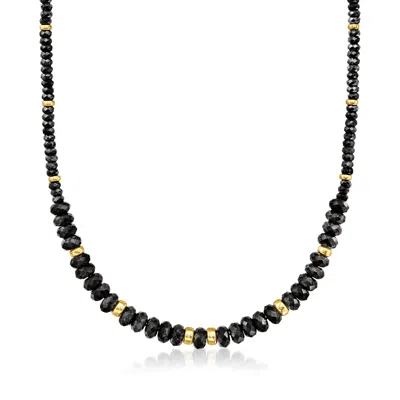 Shop Ross-simons 4-8mm Black Agate Graduated Necklace With 14kt Yellow Gold