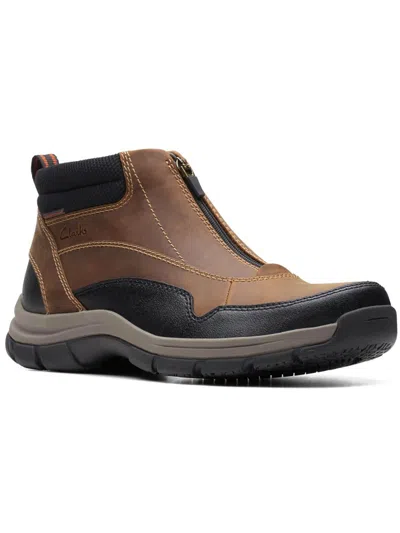 Shop Clarks Walpath Zip Mens Leather Waterproof Ankle Boots In Brown