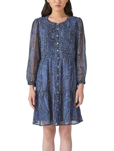 Shop Lucky Brand Womens Metallic Pinstripe Shirtdress In Blue