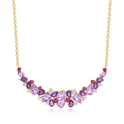 Shop Ross-simons Amethyst, Rhodolite Garnet And White Topaz Collar Necklace In 18kt Gold Over Sterling In Purple