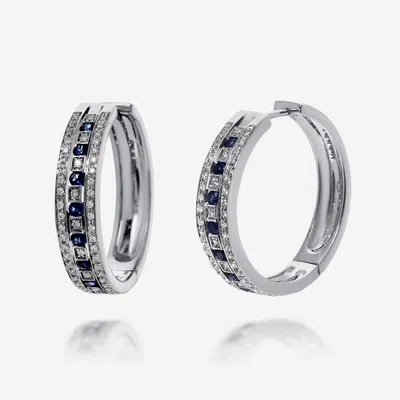 Shop Damiani 18k White Gold, Diamond And Sapphire Huggie Earrings In Black