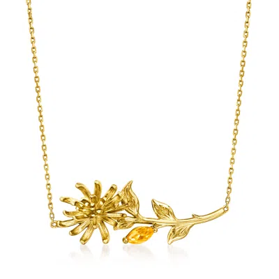 Shop Rs Pure By Ross-simons Citrine Chrysanthemum Flower Necklace In 14kt Yellow Gold