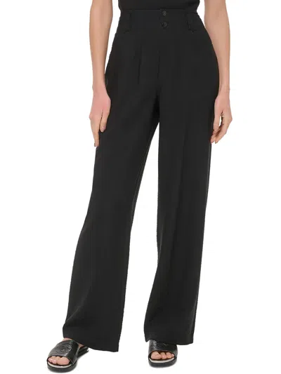 Shop Dkny Womens High Rise Solid Wide Leg Pants In Black