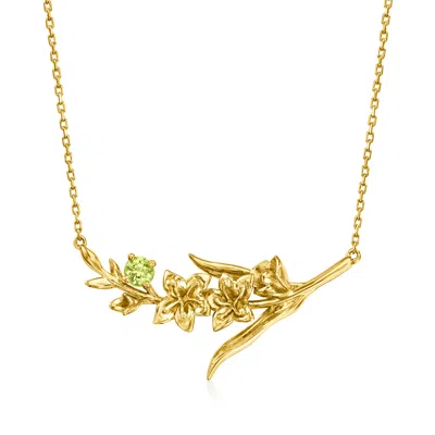 Shop Rs Pure By Ross-simons Peridot Gladiolus Flower Necklace In 14kt Yellow Gold