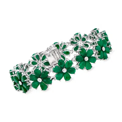 Ross-simons Emerald And . Diamond Flower Bracelet In Sterling Silver In Multi