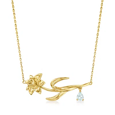 Shop Rs Pure By Ross-simons Aquamarine Daffodil Flower Necklace In 14kt Yellow Gold