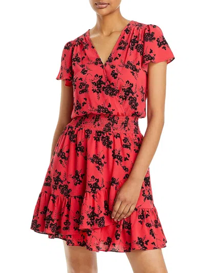 Shop Michael Michael Kors Womens Ruffled Short Fit & Flare Dress In Red