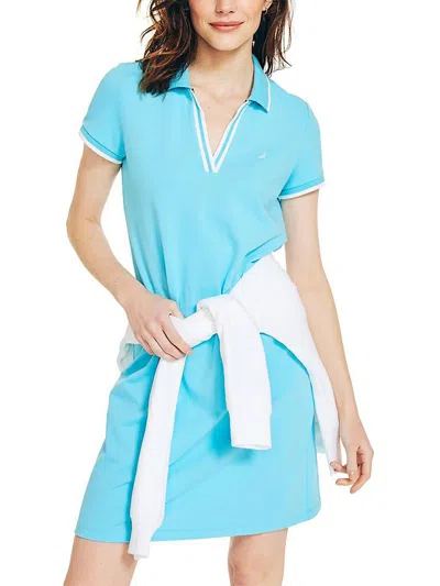 Shop Nautica Womens Mini Split Neck Shirtdress In Blue