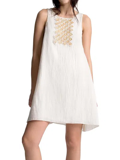 Shop Leon Max Womens Linen Blend Mini Shift Dress In White