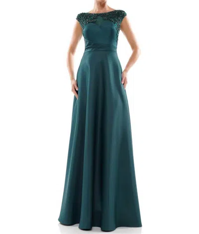 Shop Marsoni By Colors Satin Gown In Green In Blue