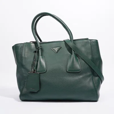 Shop Prada Double Zip Tote Saffiano Leather In Green