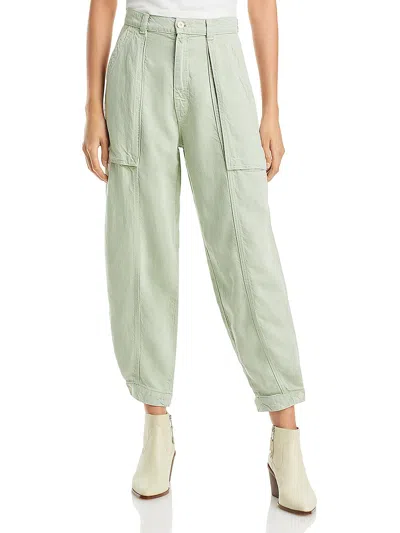 Shop Mother Womens Linen Blend High Rise Ankle Pants In Green