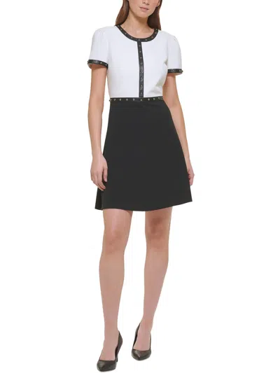 Shop Karl Lagerfeld Womens Faux Leather Trim Studded Mini Dress In Multi